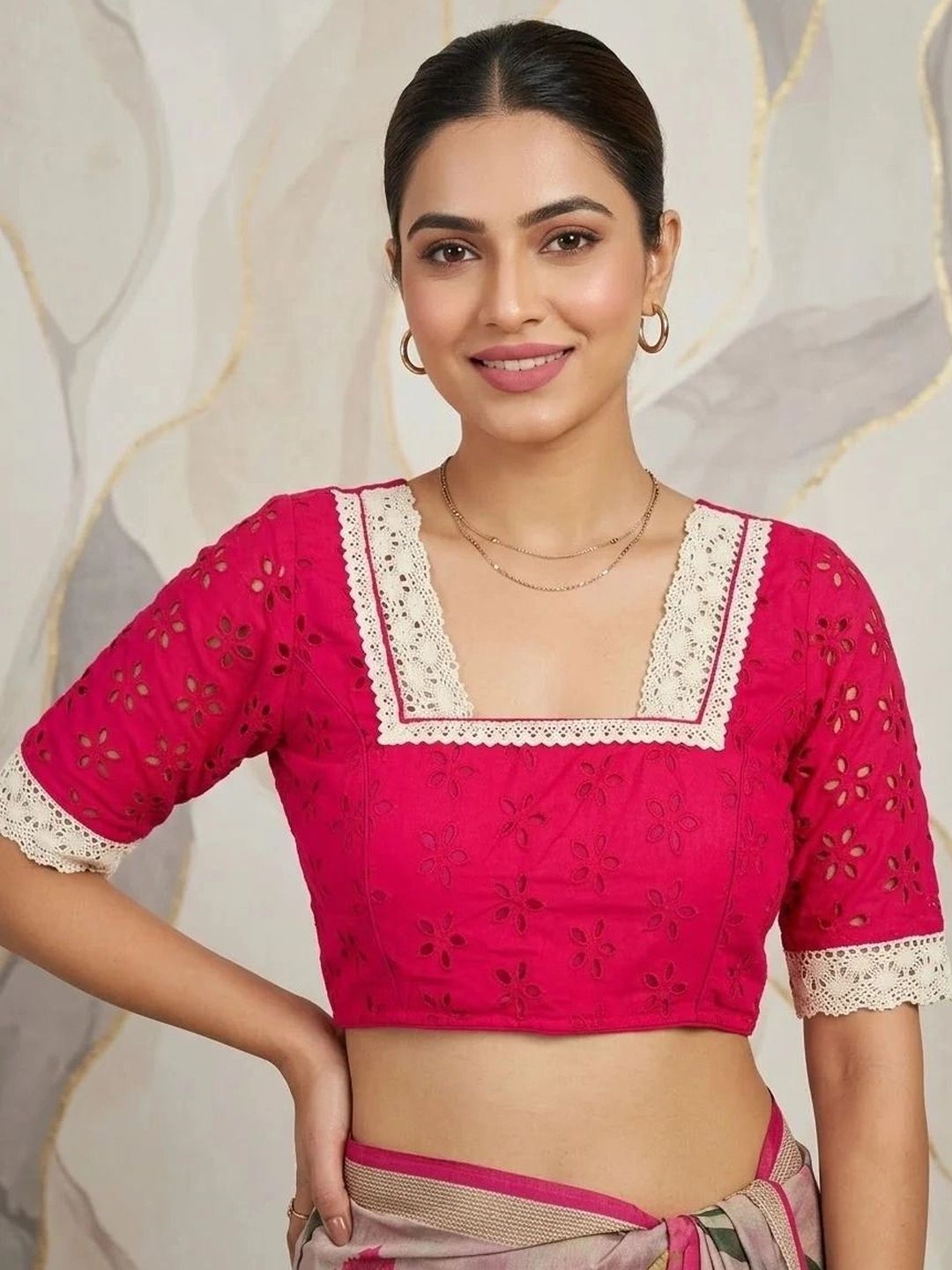 Monamaar Cotton Embroidered Thread Work Saree Blouse-picture-17