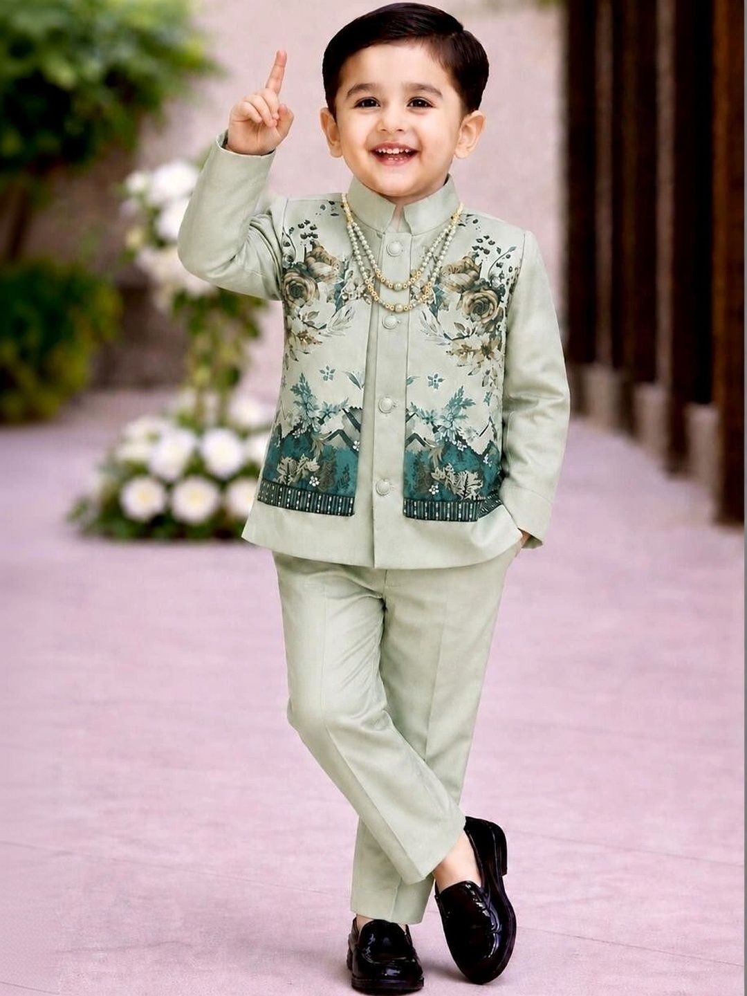 eliteeleganceapparel Boys Printed Mandarin Collar Single-Breasted Two-Piece Suit-picture-30
