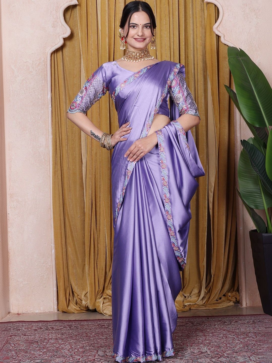 all about you Embellished Embroidered Satin Designer Saree-picture-27
