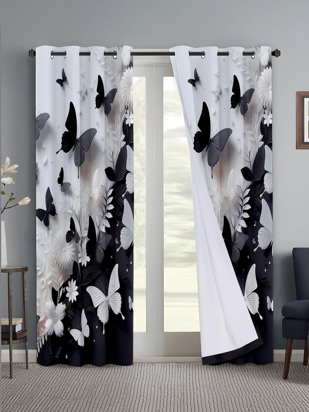 CURTAINRY Black Floral Long Door Curtain-picture-55