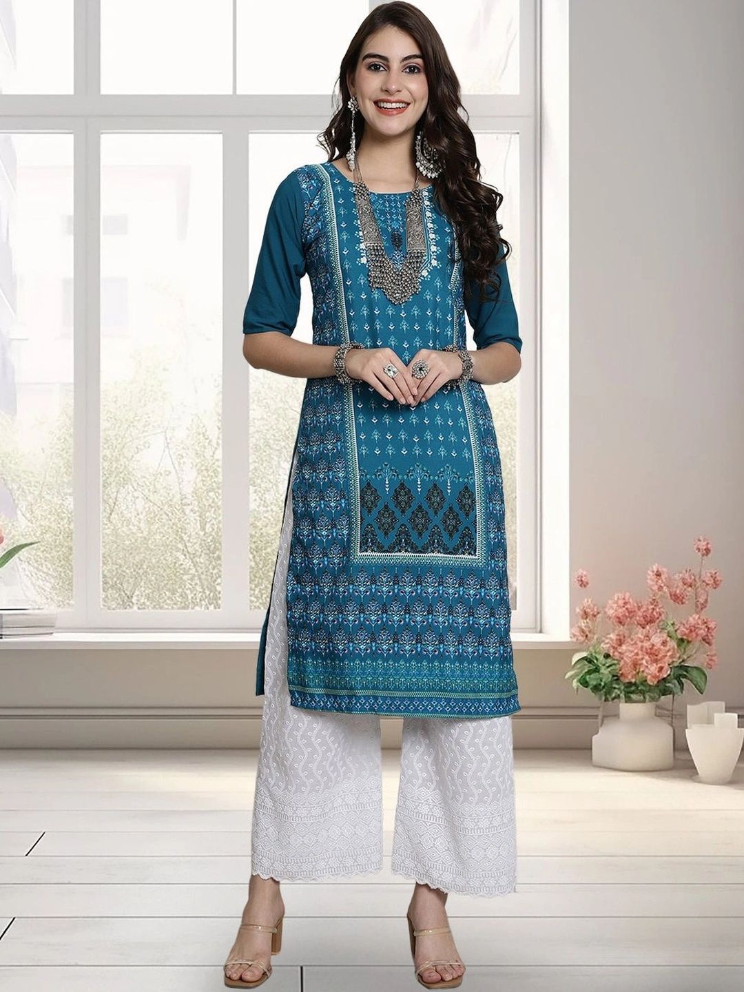 HERE&NOW Women Ethnic Motifs Printed Crepe Kurta-picture-39