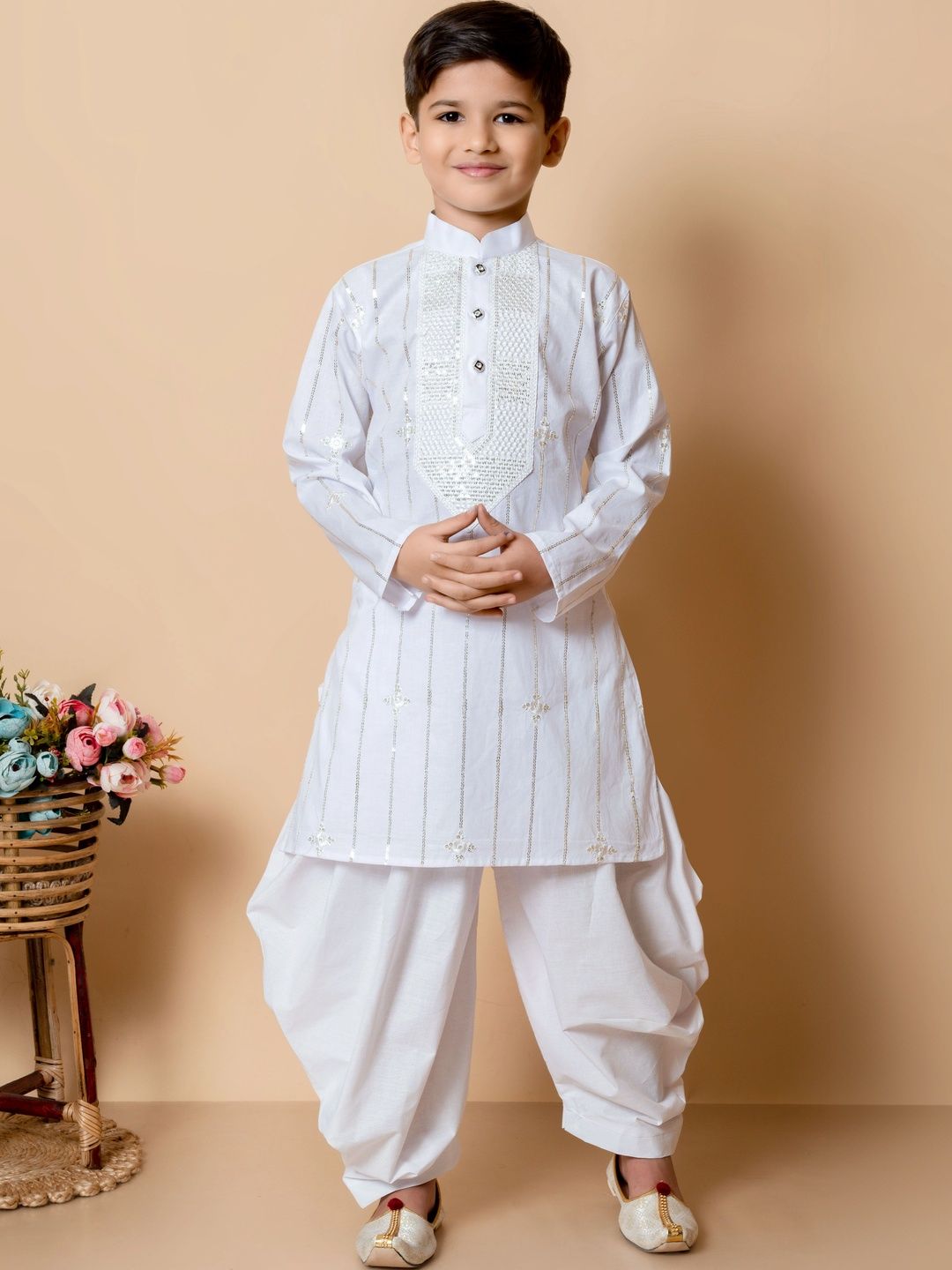 Cae Boys Ethnic Motifs Embroidered Regular Sequinned Kurta with Dhoti Pants-picture-53