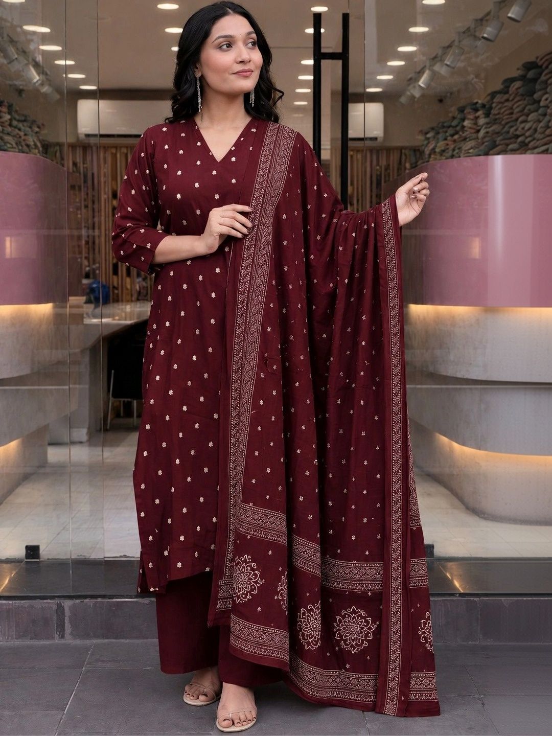 SANTOPERA DESIGNER Women Ethnic Motifs Printed Regular Kurta with Palazzos & With Dupatta-picture-12