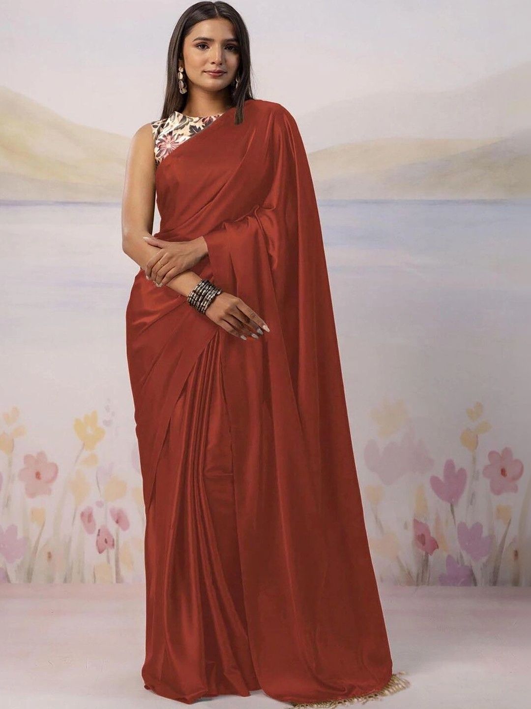 SAARA Floral Satin Saree-picture-15