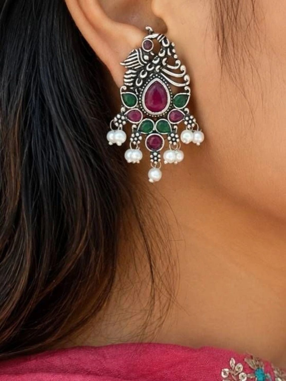 THE GLAM POUCH Peacock Shaped Drop Earrings-image-38
