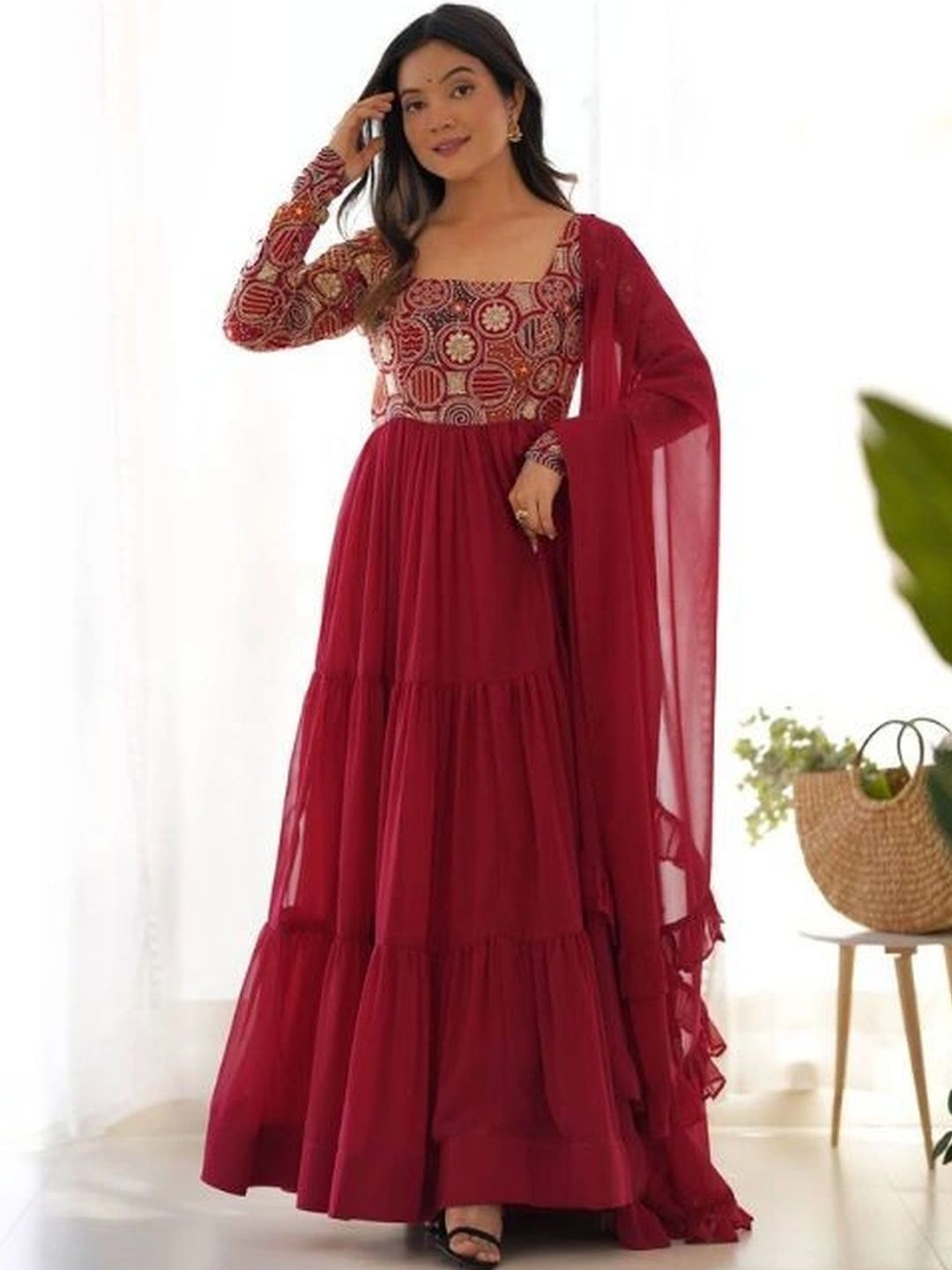 SAJANRE Women Ethnic Motifs Embroidered Empire Thread Work Kurta with Pyjamas & With Dupatta-picture-24