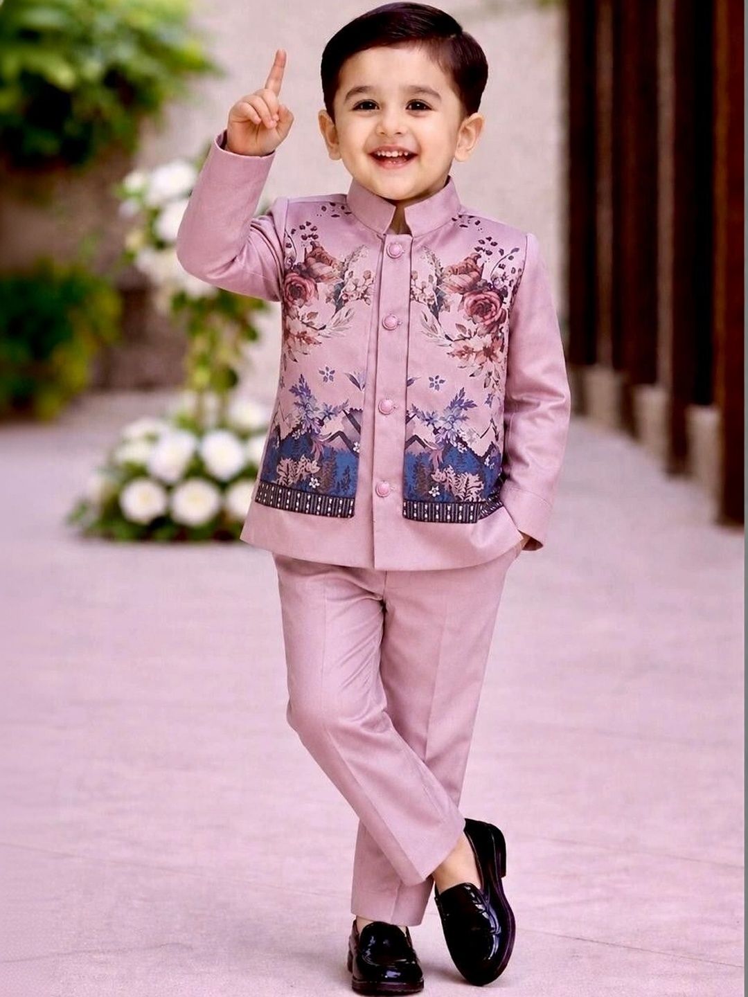 eliteeleganceapparel Boys Printed Mandarin Collar Single-Breasted Two-Piece Suit-picture-25