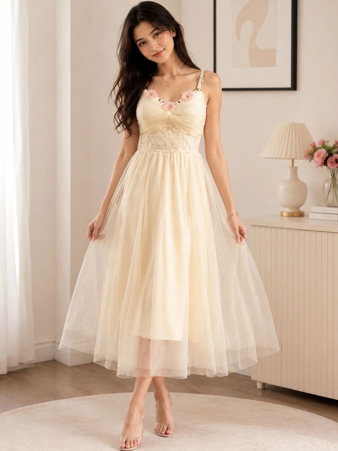 Leela store Net A-Line Midi Dress-image-9
