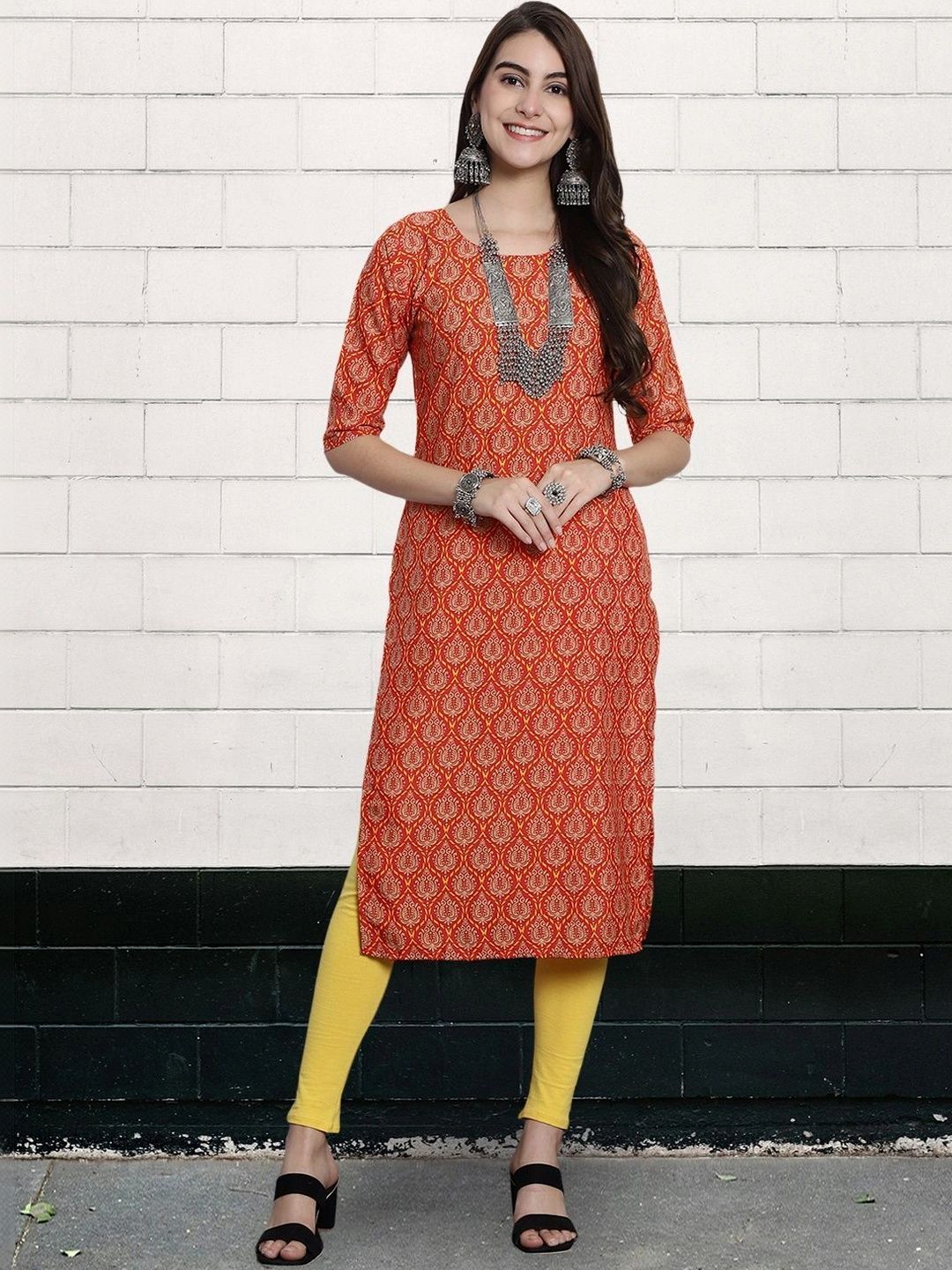 HERE&NOW Women Printed Block Print Crepe Kurta-picture-30