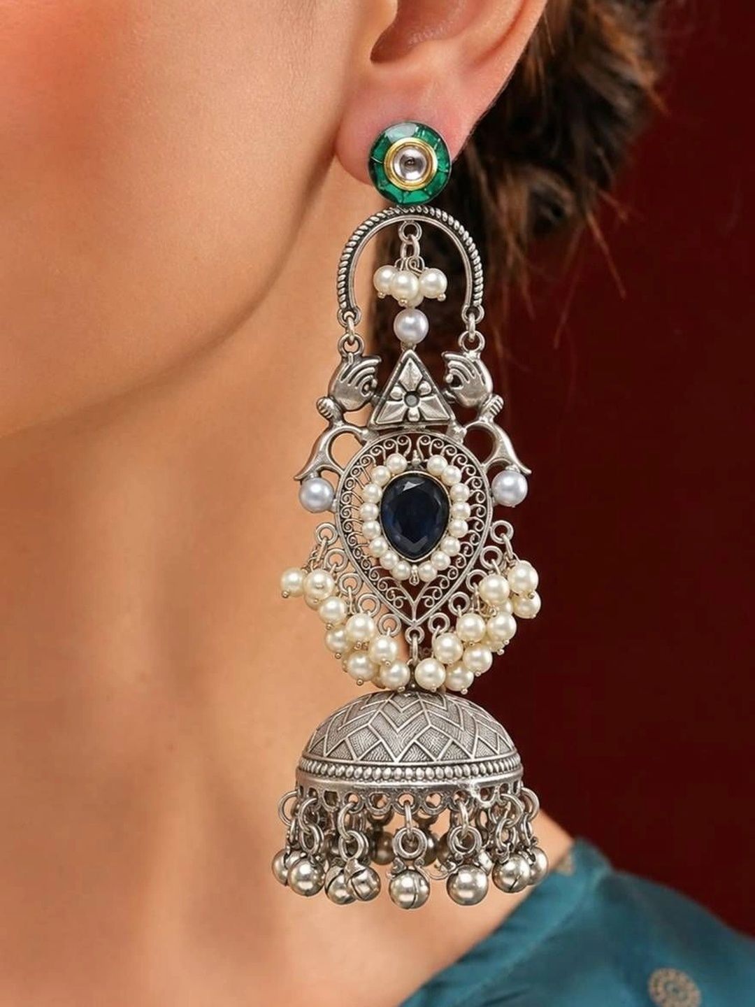 THE GLAM POUCH Teardrop Shaped Jhumkas Earrings-picture-21