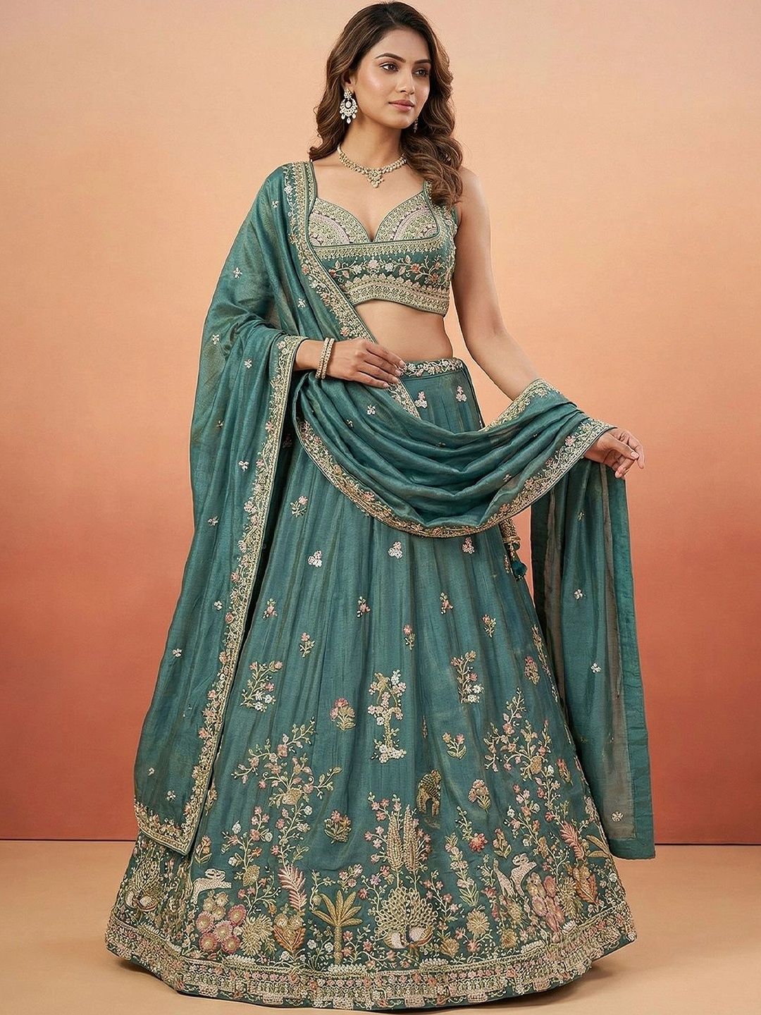 panchhi Embroidered Beads and Stones Semi-Stitched Lehenga & Blouse With Dupatta-picture-47