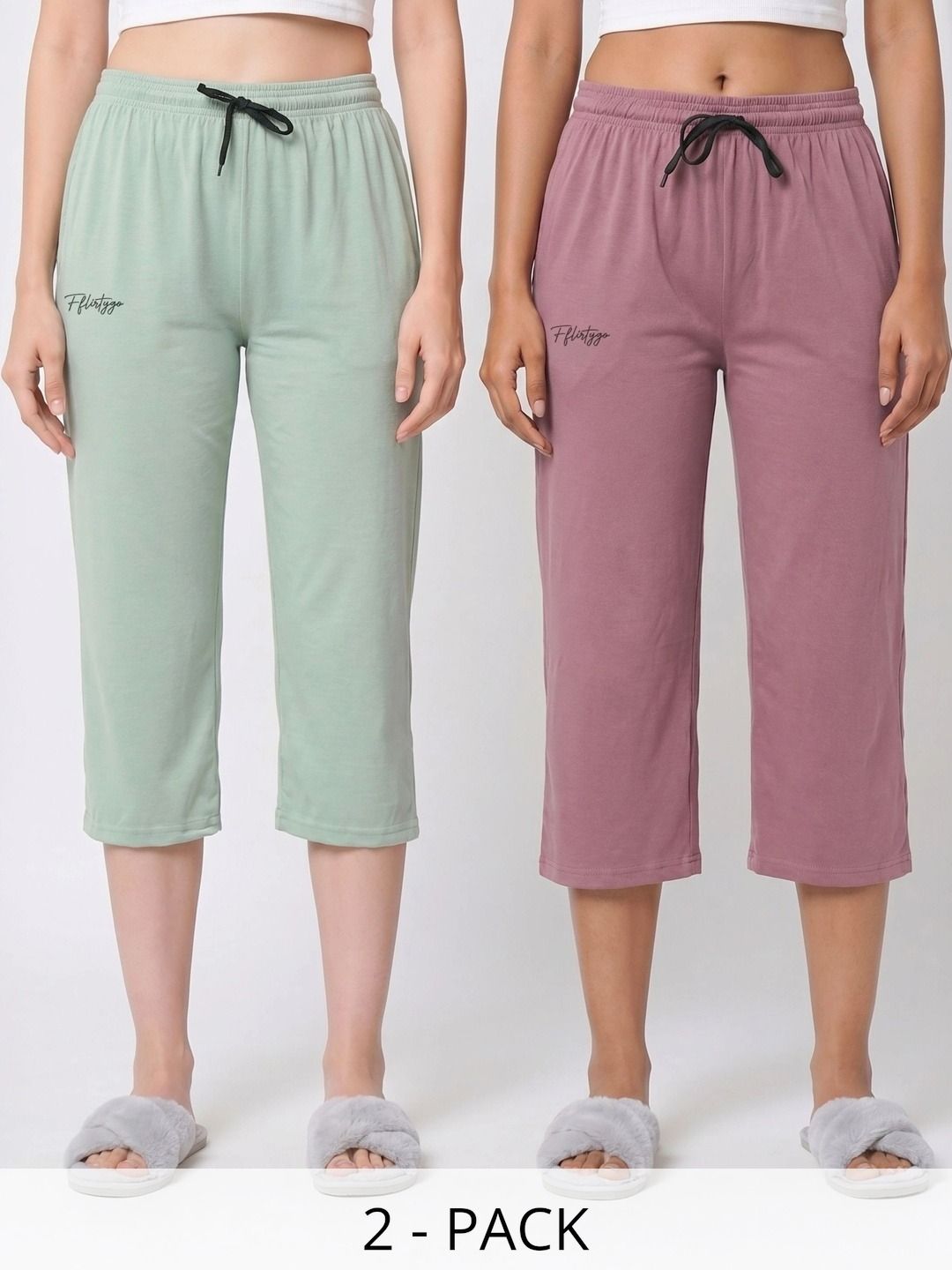 FFLIRTYGO Pack Of 2 Pure Cotton Mid-Rise Lounge Pants-picture-36