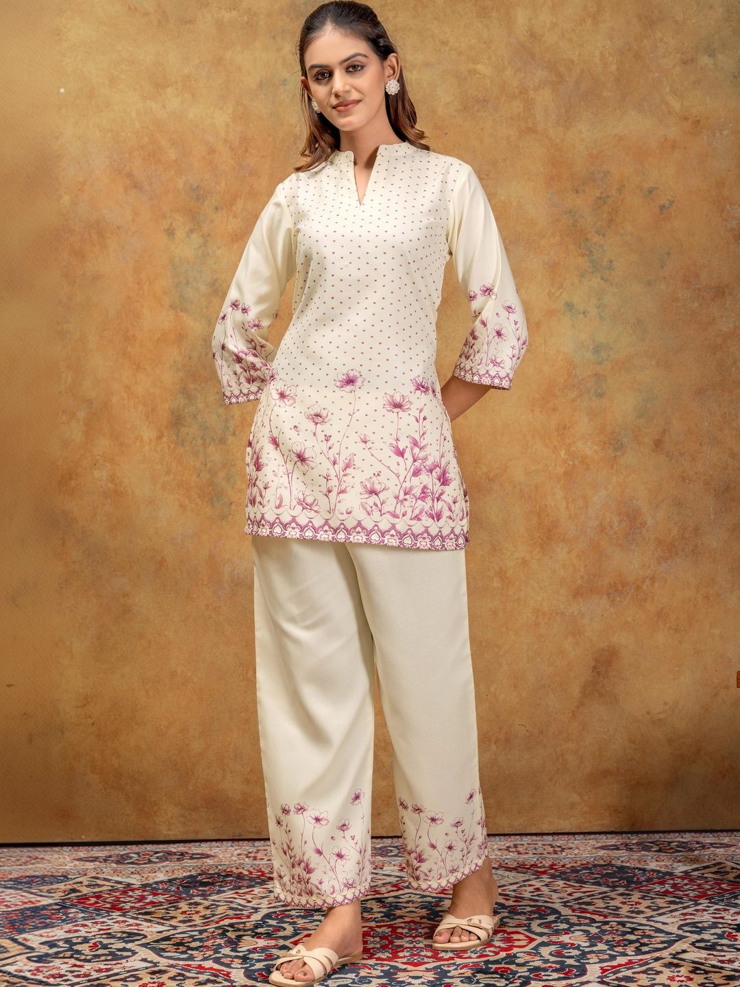 HERE&NOW Women Floral Printed Regular Pure Cotton Kurta with Trousers-picture-24