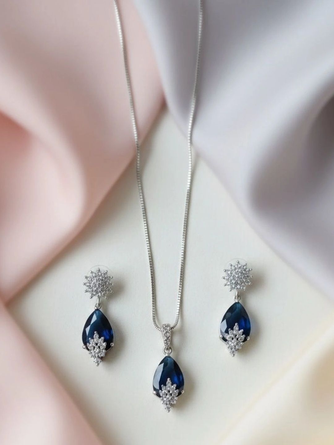 ABSOLUTE Silver-Plated Enamelled Stone-Studded Pendant and Earrings-image-1
