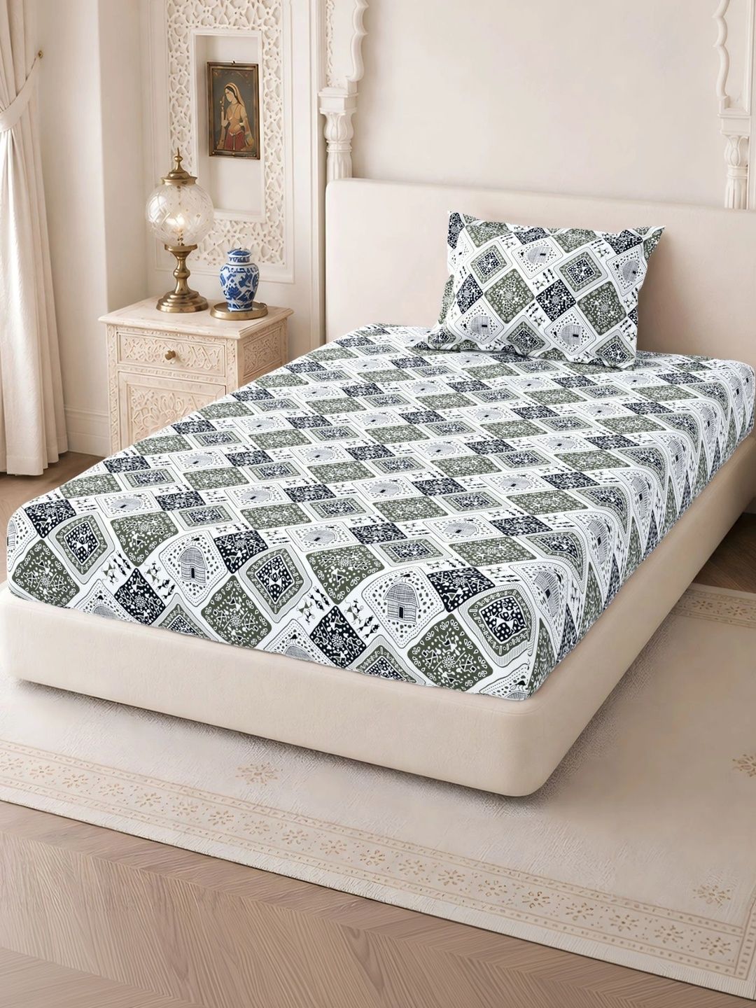 Homeful Style Blue & Black 160 TC Single Bedsheet with 1 Pillow Covers-picture-14