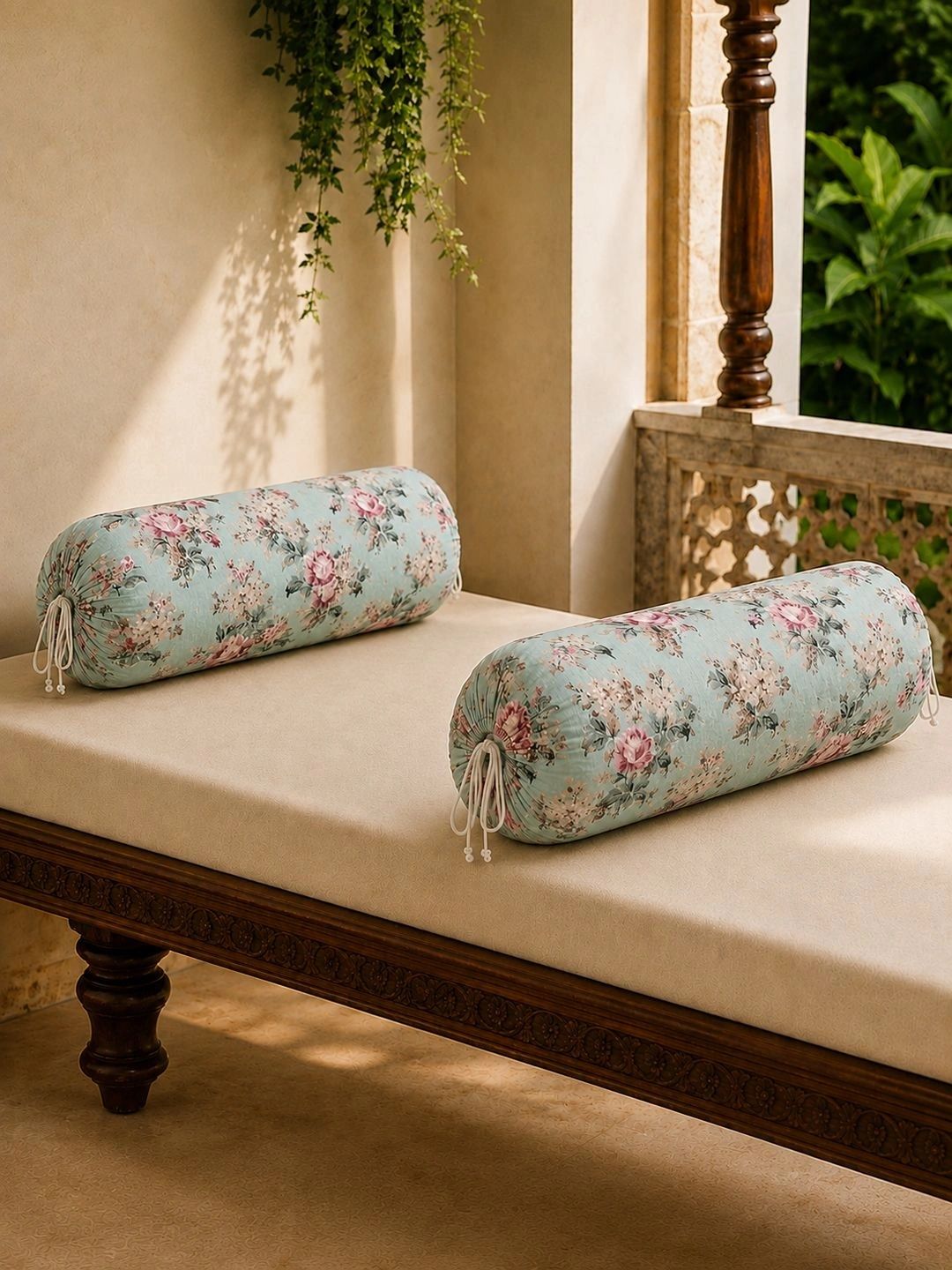 Clasiko 2-Pcs Pink & Blue Printed Pure Cotton Bolster Covers-picture-22