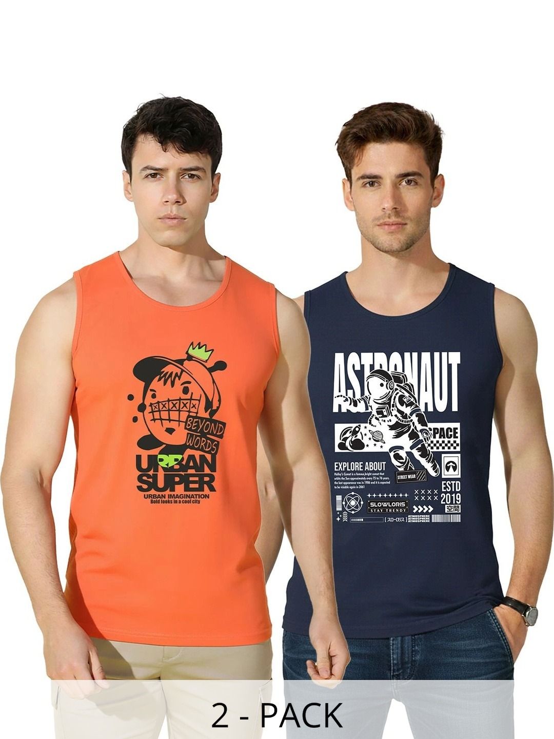 MINISTRY OF FRIENDS Pack of 2 Printed Cotton Gym Vest-picture-48