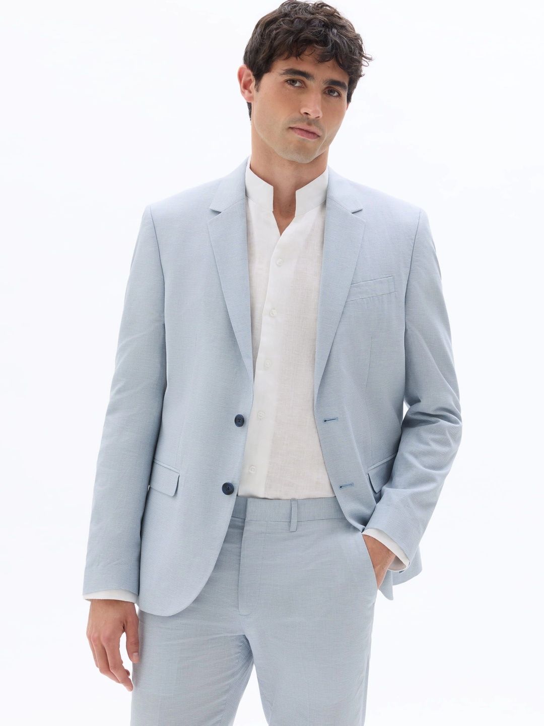 Celio Self Design Notched Lapel Single-Breasted Slim Fit Blazers-picture-12