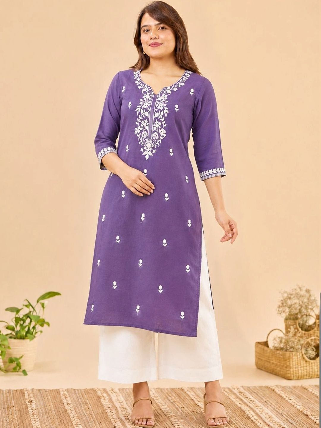 FORKEY Women Embroidered Thread Work Kurta-picture-1