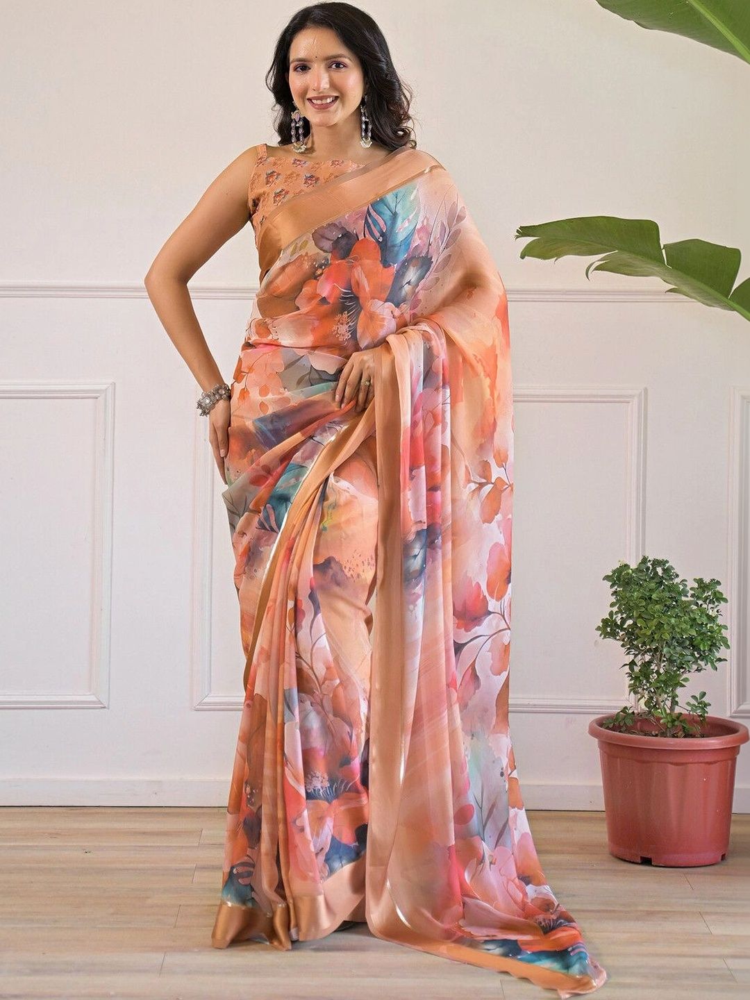 SAARA Ethnic Motifs Zari Pure Georgette Saree-image-13
