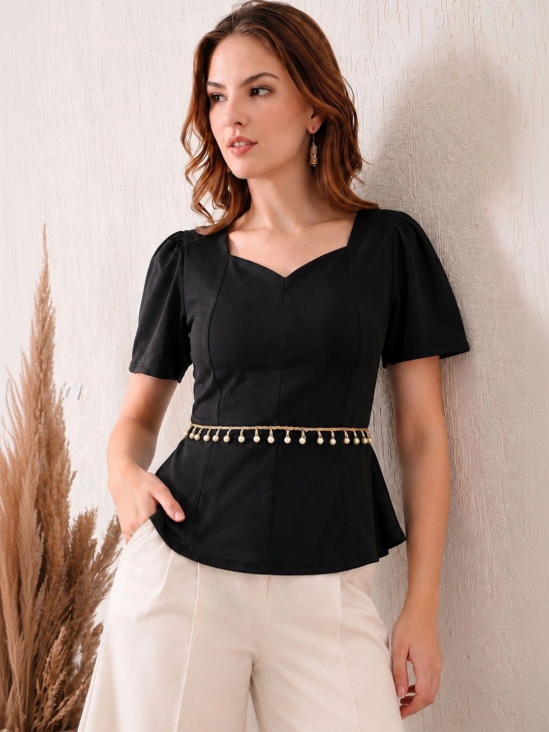 Moshe Puff Sleeve Peplum Top-picture-55