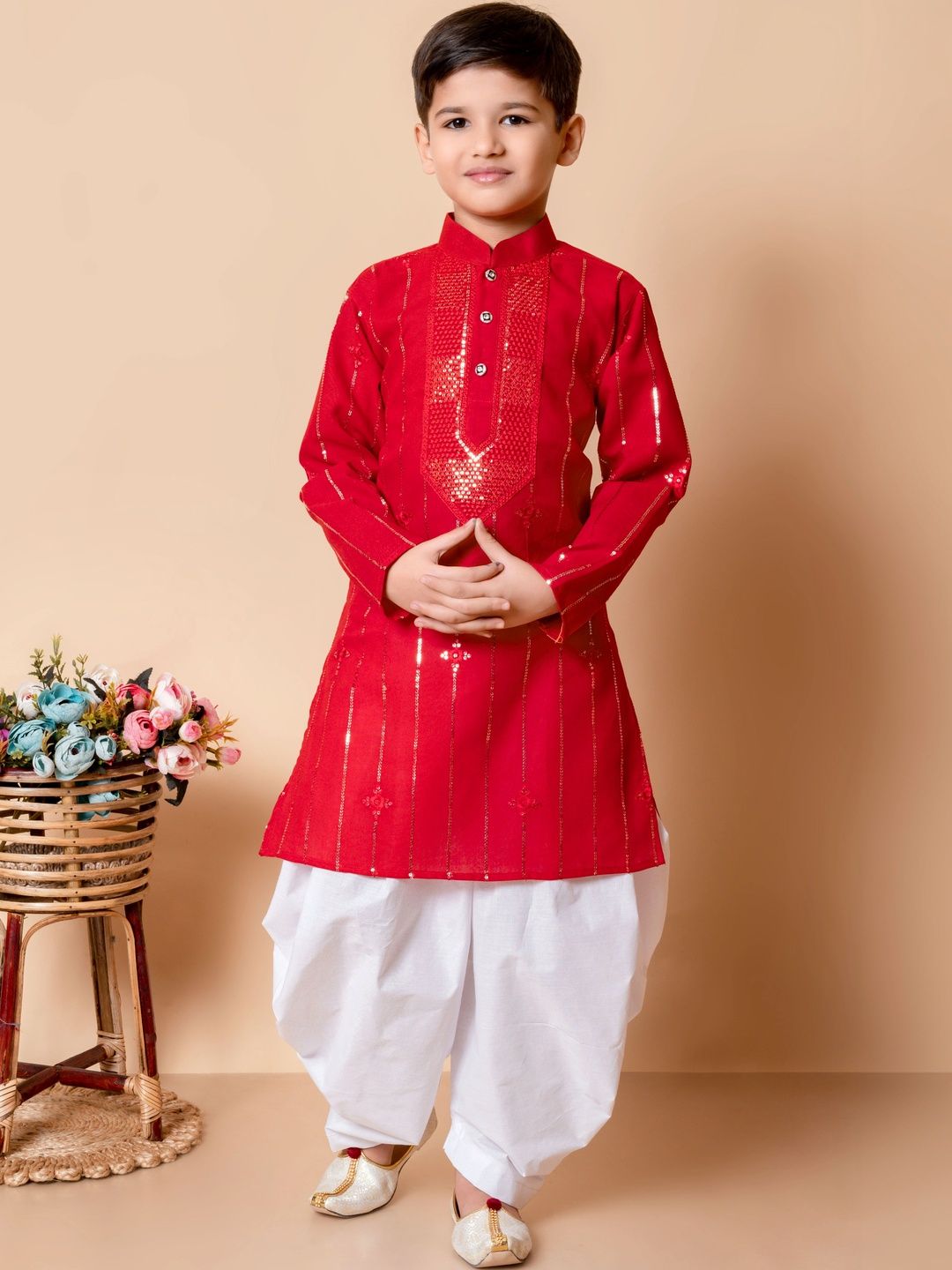 TAKE STYLE Boys Embroidered Regular Sequinned Kurta with Dhoti Pants-picture-10