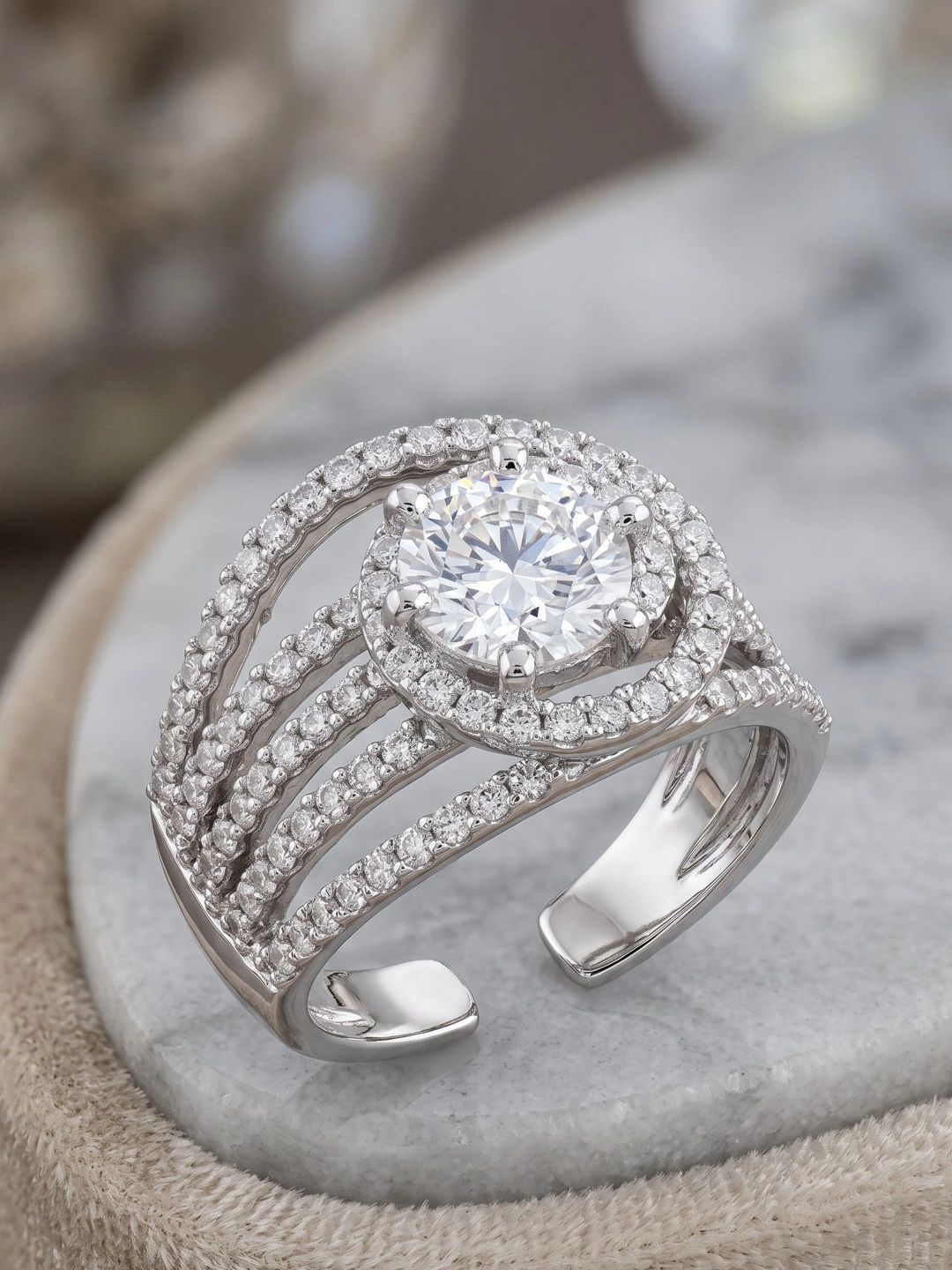 Mekkna Women Rhodium-Plated American Diamond Finger Ring-picture-17