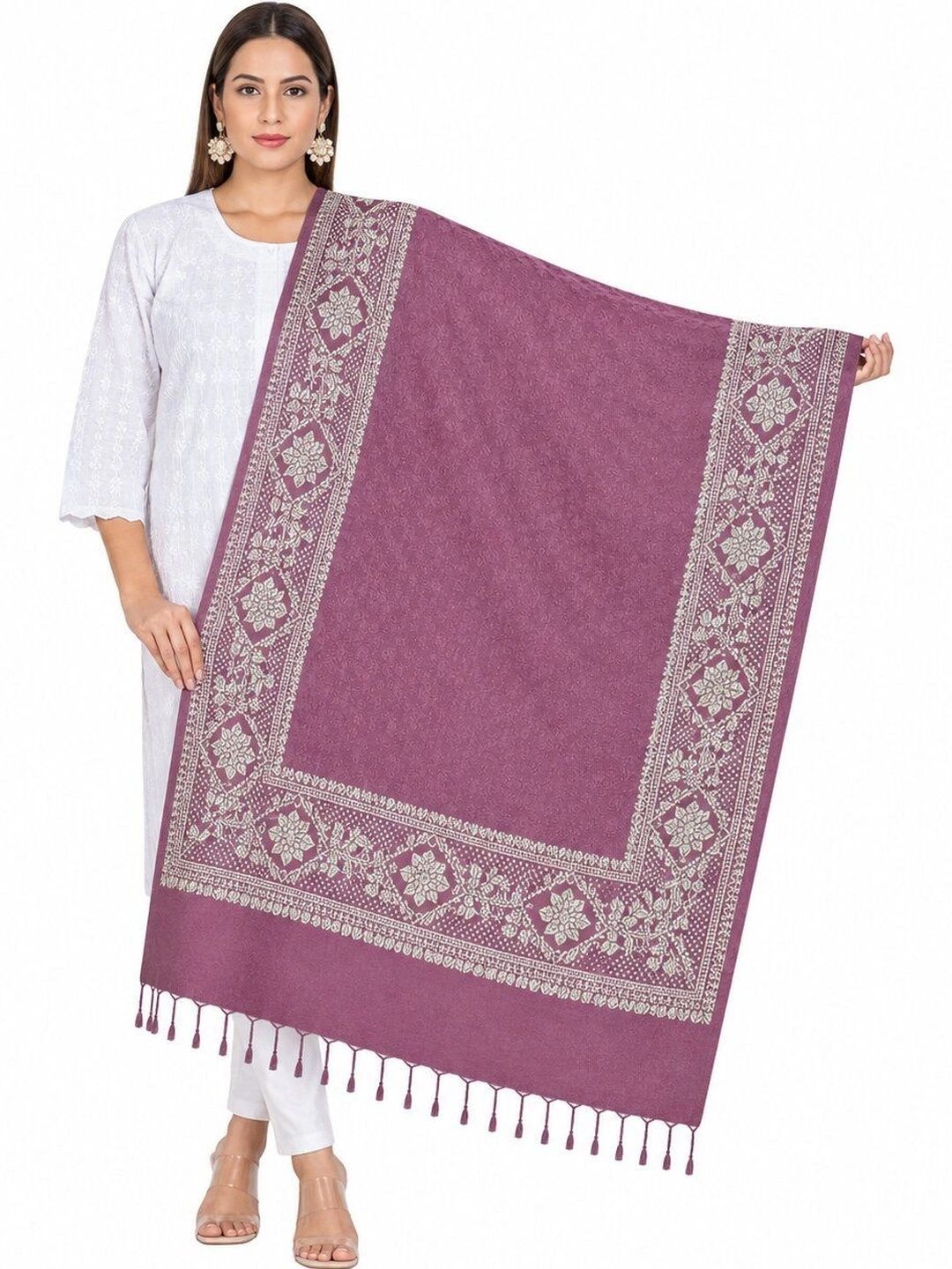 Fabture Women Ethnic Motifs Embroidered Shawl-image-37