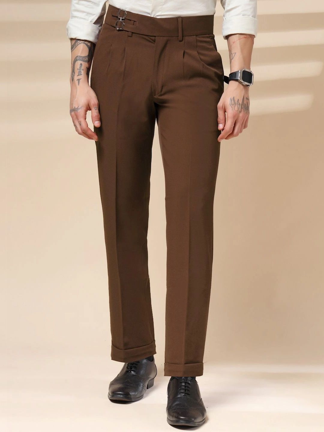 Italian Vega Brown Double Buckle Gurkha Pants-picture-35