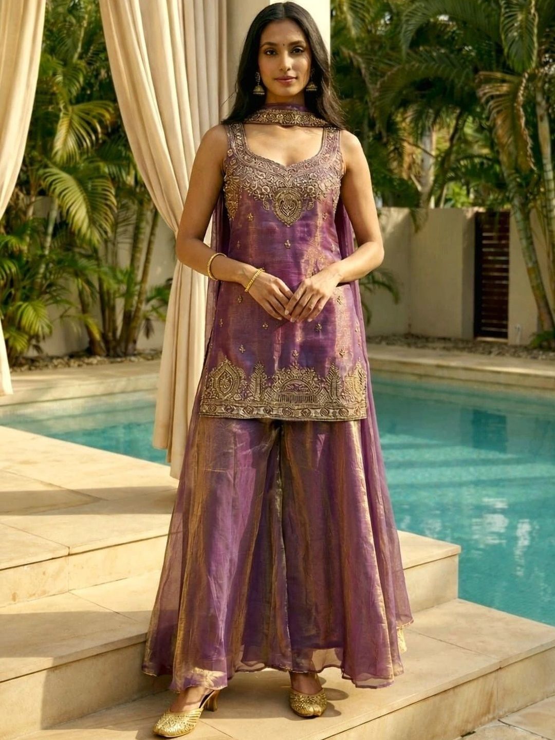 IKKIS Women Ethnic Motifs Embroidered Regular Kurta with Sharara & With Dupatta-picture-55