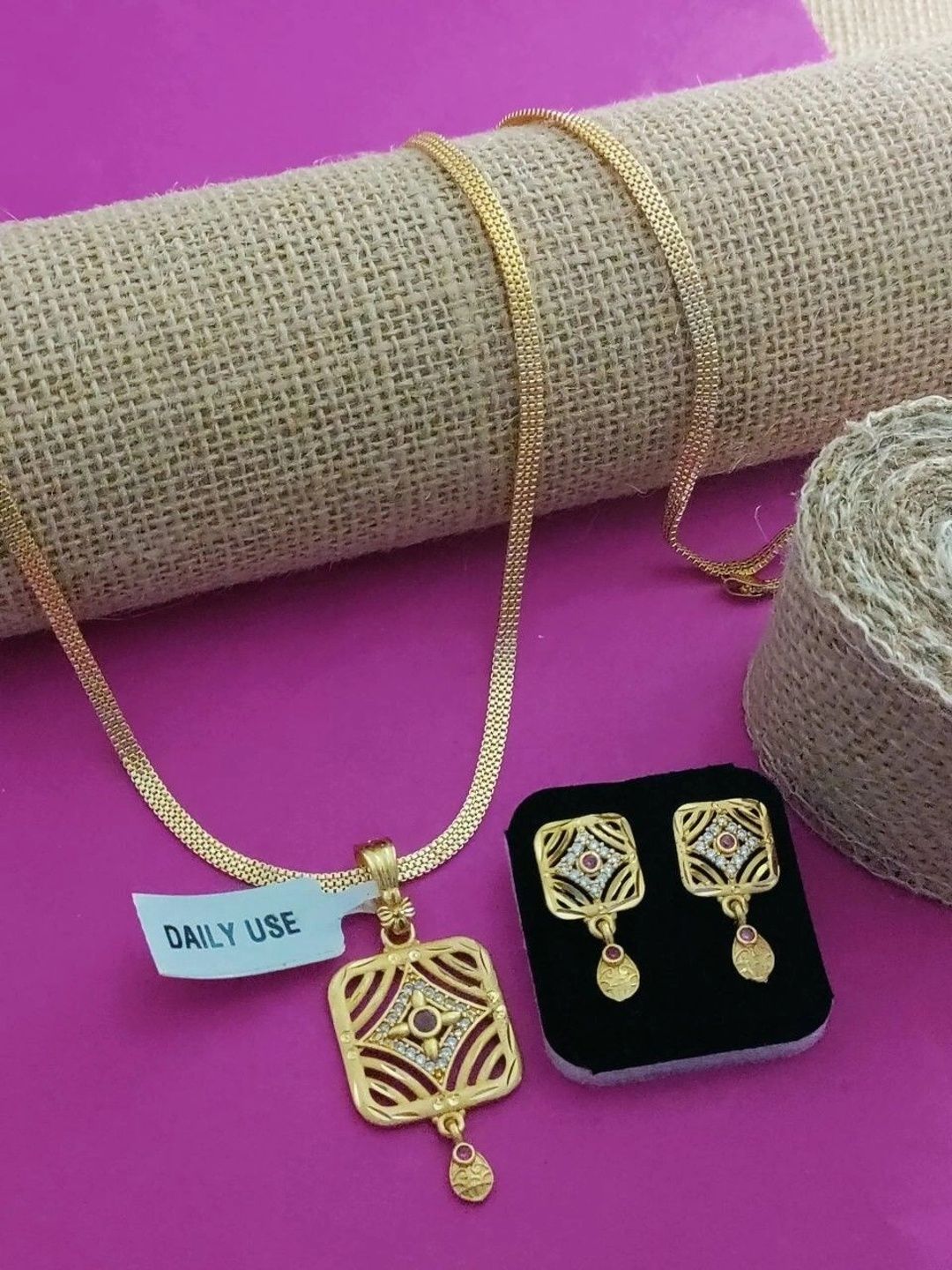 EvoraJewel Gold-Plated Stone-Studded Pendant and Earrings-picture-14