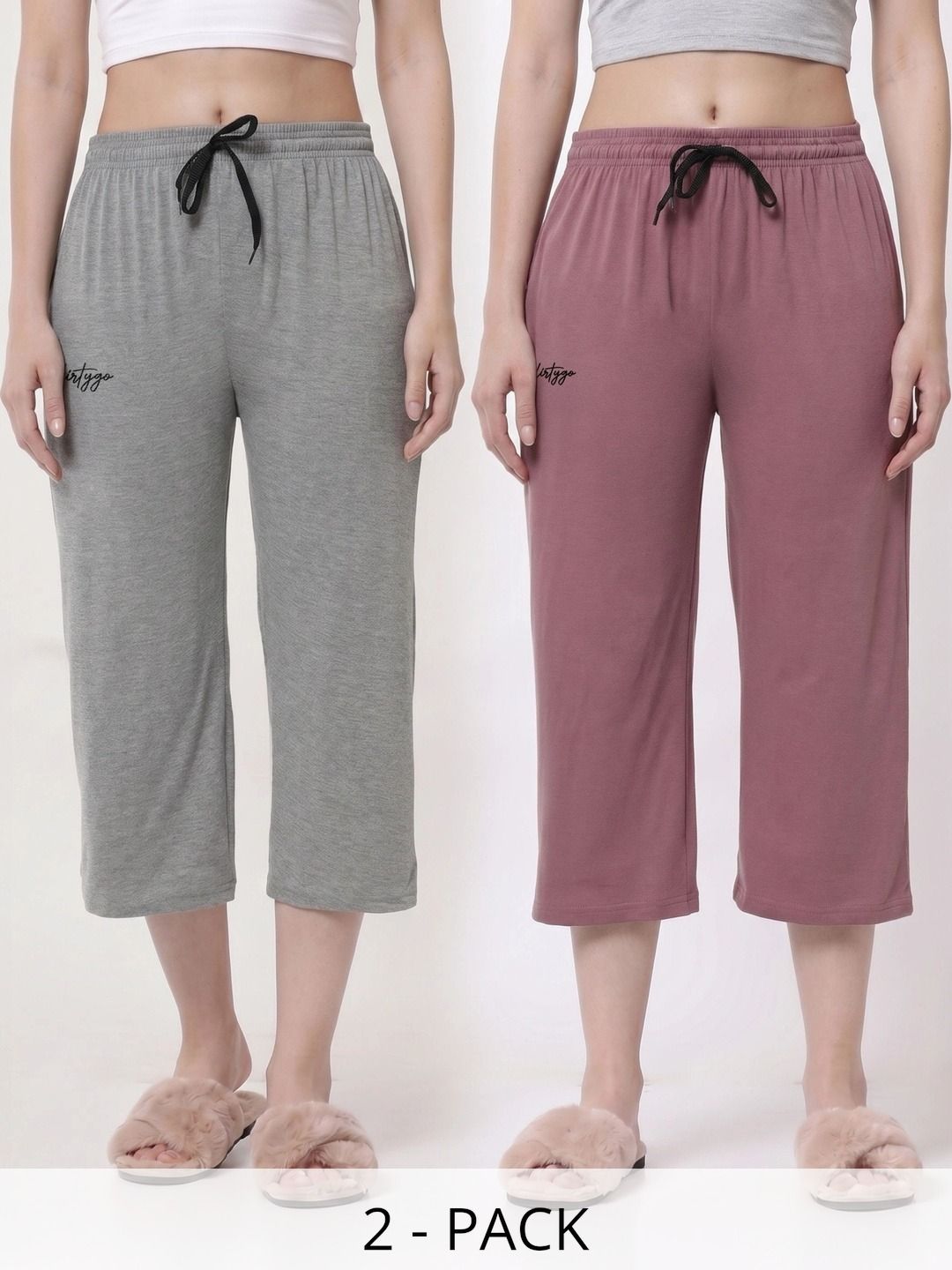 FFLIRTYGO Pack Of 2 Pure Cotton Mid-Rise Lounge Pants-picture-27