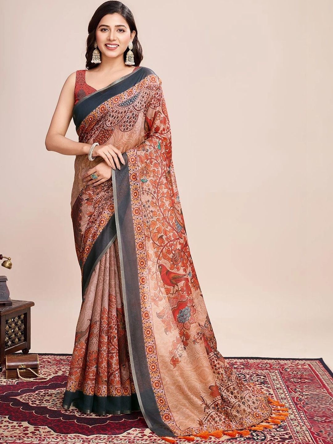 Lalan Shree Creation Kalamkari Linen Blend Saree-picture-19
