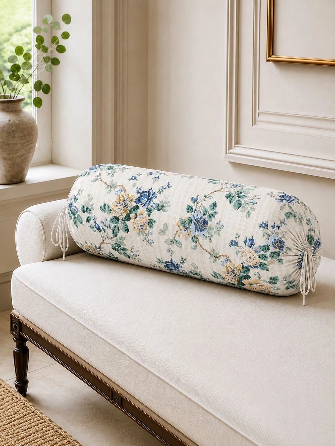 The Home Story 2-Pcs White & Green Printed Pure Cotton Bolster Covers-picture-58