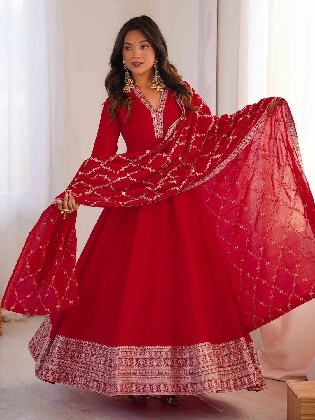 all about you Ethnic Motifs Embroidered A-Line Maxi Dress-image-34