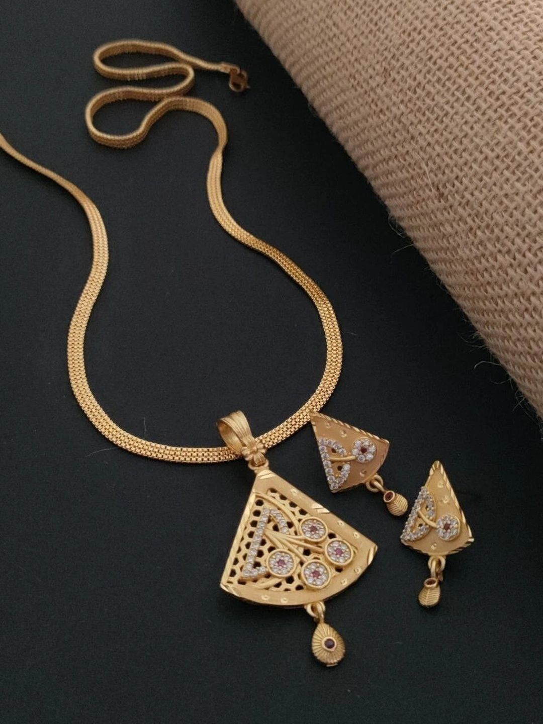 EvoraJewel Gold-Plated Stone-Studded Pendant and Earrings-picture-49