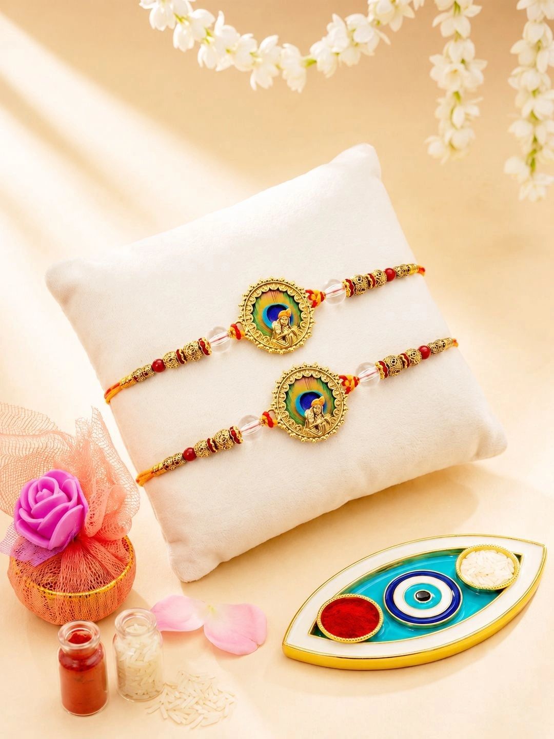 ADIVA Set Of 4 Rakhi Gift Set With Roli Chawal-picture-14