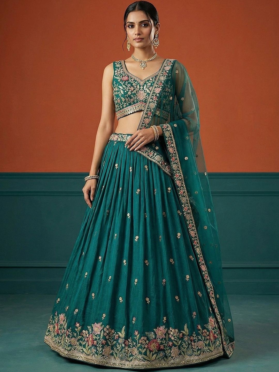 panchhi Embroidered Sequinned Semi-Stitched Lehenga & Blouse With Dupatta-picture-18