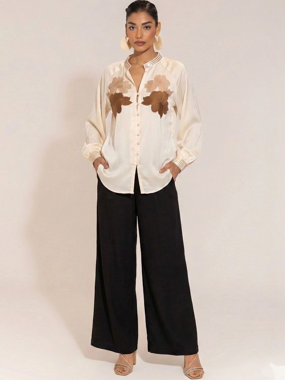 SHECZZAR Floral Embroidered Mandarin Collar Satin Top-picture-23