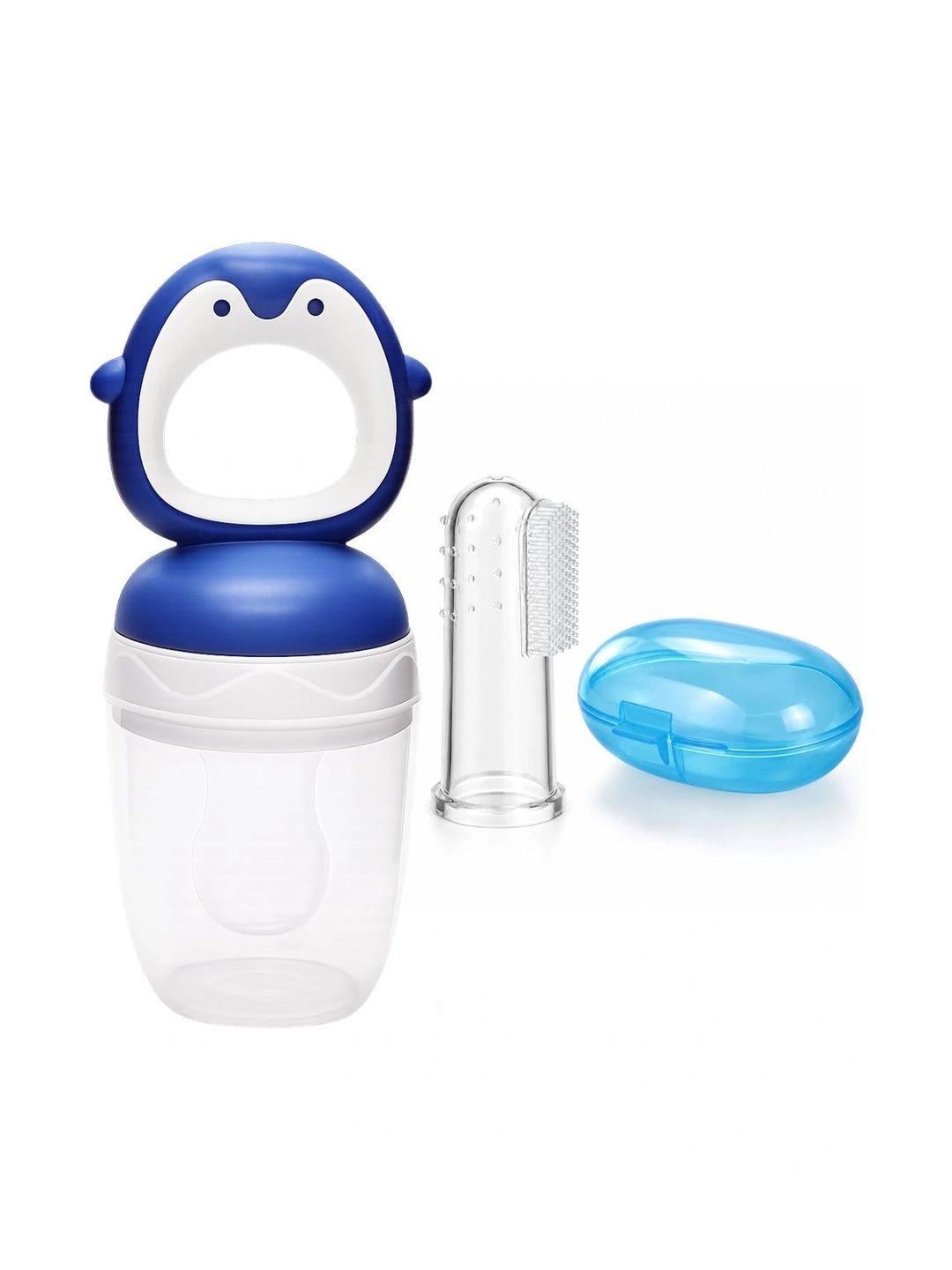 Crescent Infants Set Of 2 Blue Food-Grade Fruit Food Feeder Nibbler & Finger Brush-picture-17