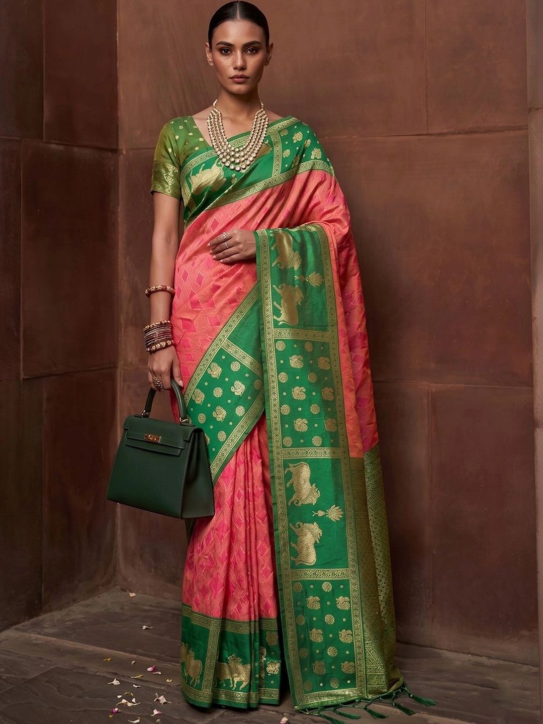 KALINI Woven Design Zari Silk Blend Kanjeevaram Saree-picture-56