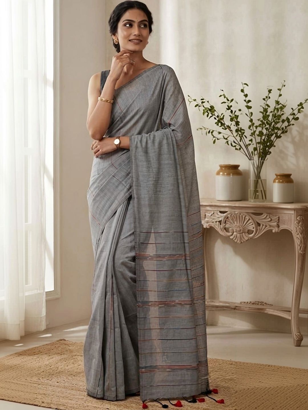 KALINI Woven Design Pure Cotton Khadi Saree-picture-13