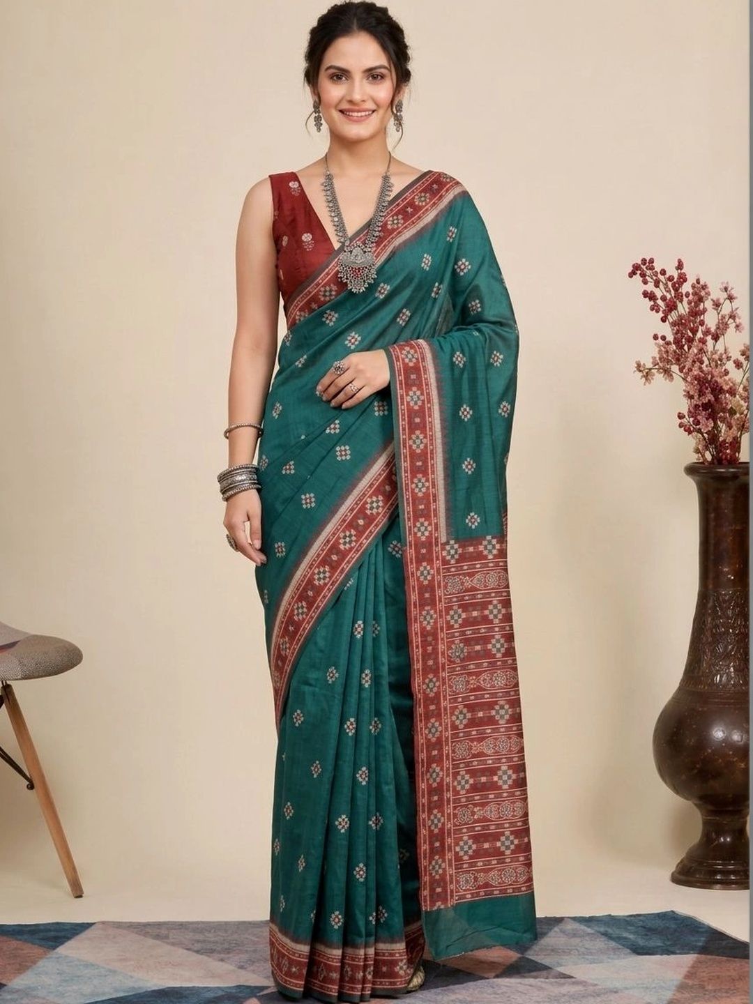 Anouk Woven Design Pure Cotton Ikat Saree-image-35
