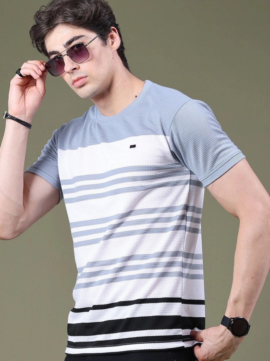 V-Mart Men Striped Slim Fit T-shirt-picture-22