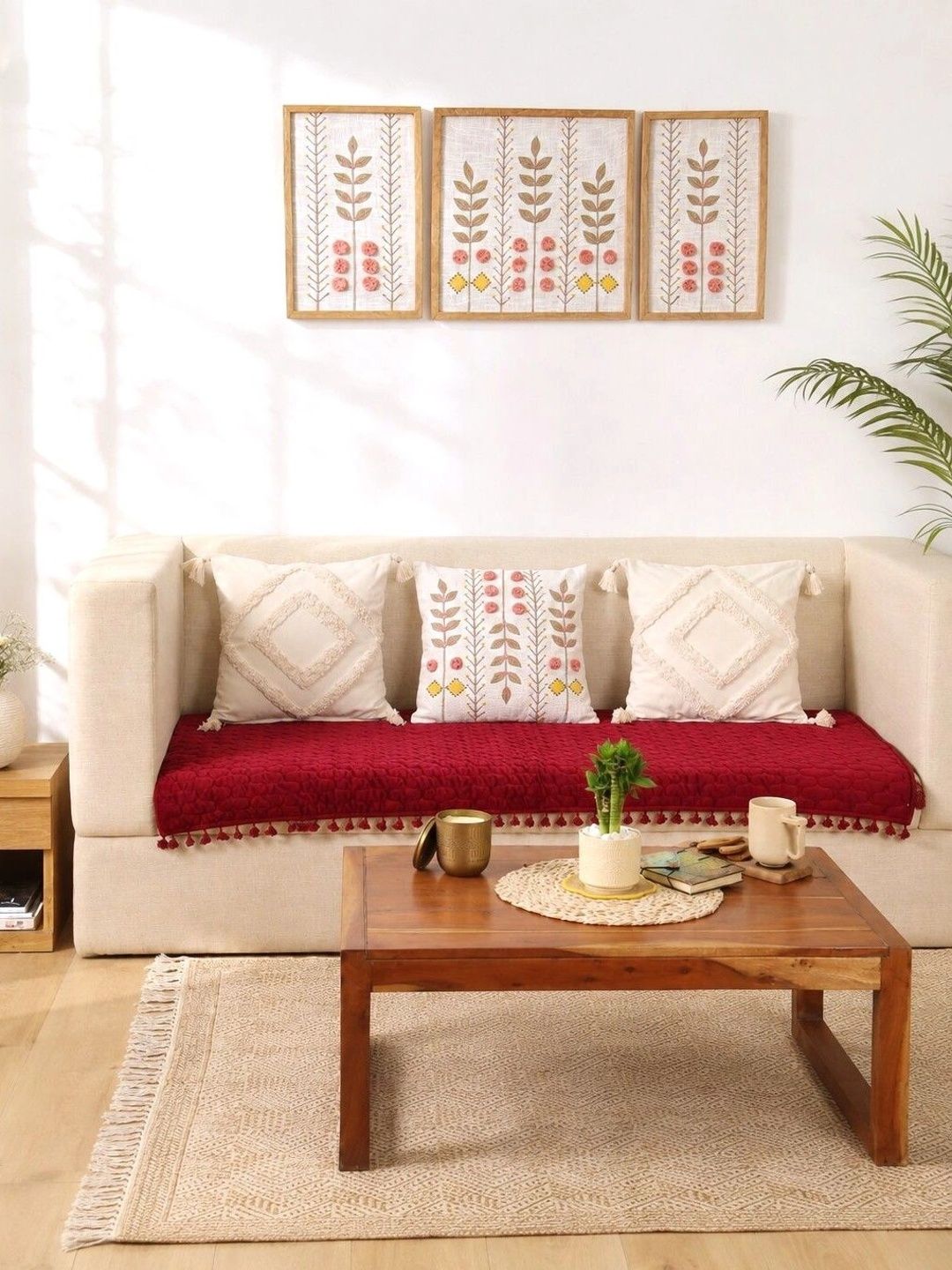 eyda Maroon Solid 4 Piece Sofa Cover Without Arms-picture-28