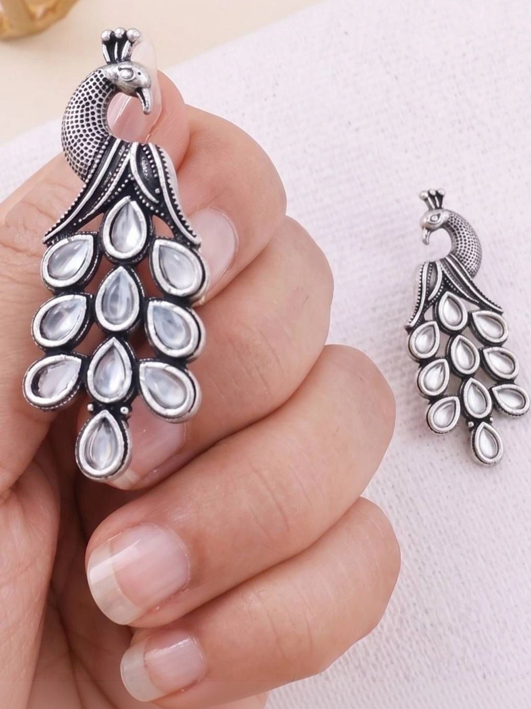 THE GLAM POUCH Peacock Shaped Drop Earrings-image-49