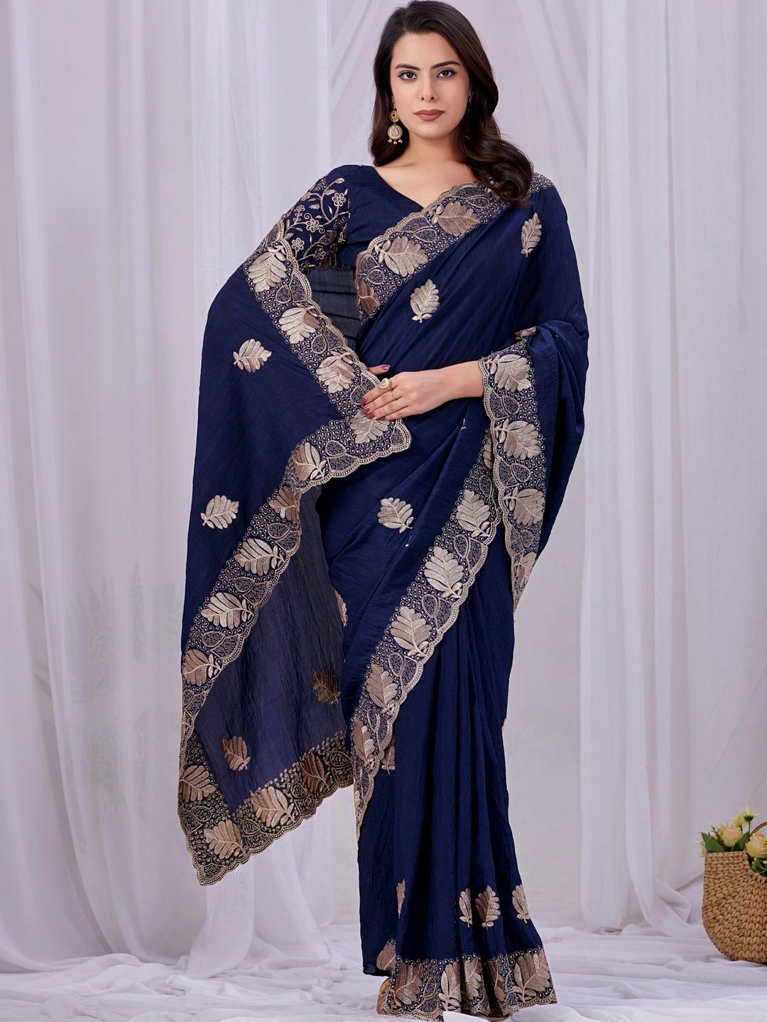 Mitera Ethnic Motifs Embroidered Poly Chiffon Designer Saree-image-49