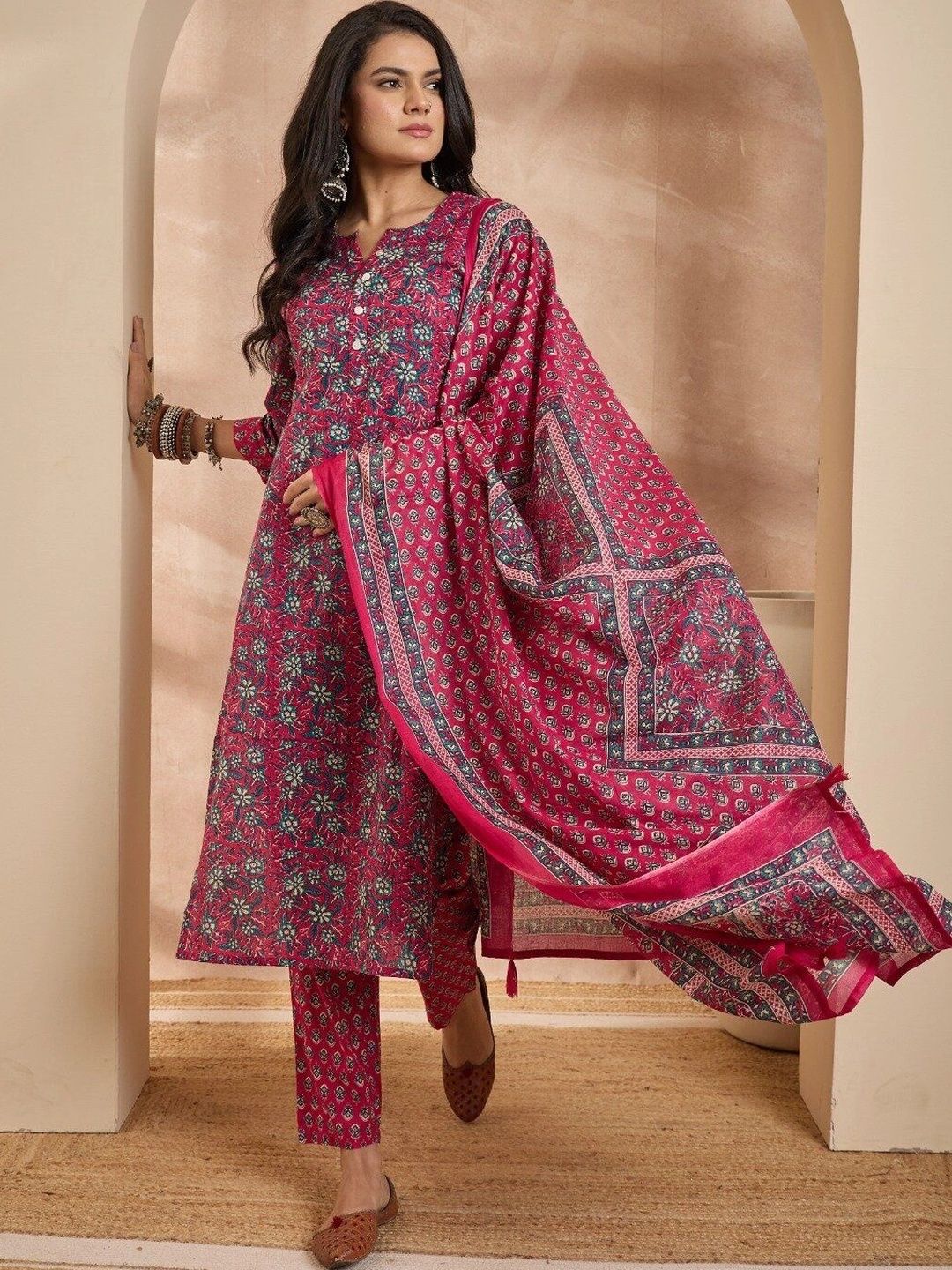 Anouk Women Ethnic Motifs Printed Regular Pure Cotton Kurta with Trousers & With Dupatta-picture-16