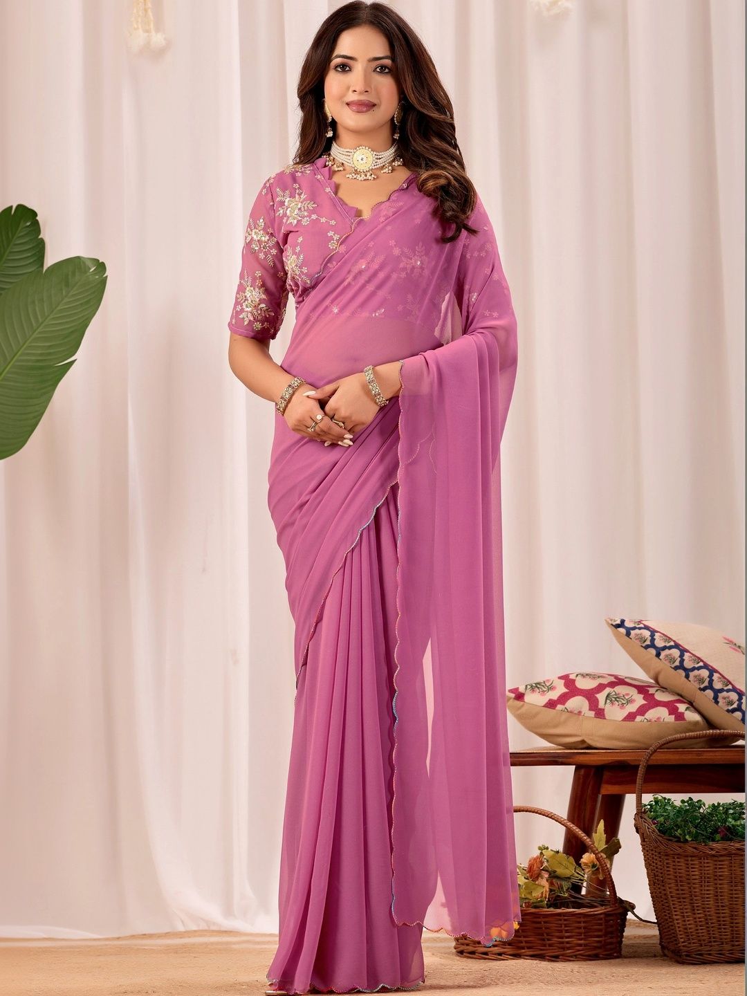 all about you Sequinned Poly Georgette Designer Saree-image-24