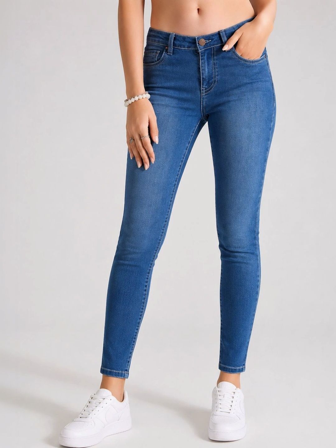 TARAMA Women Skinny Fit Mid-Rise Stretchable Jeans-image-10